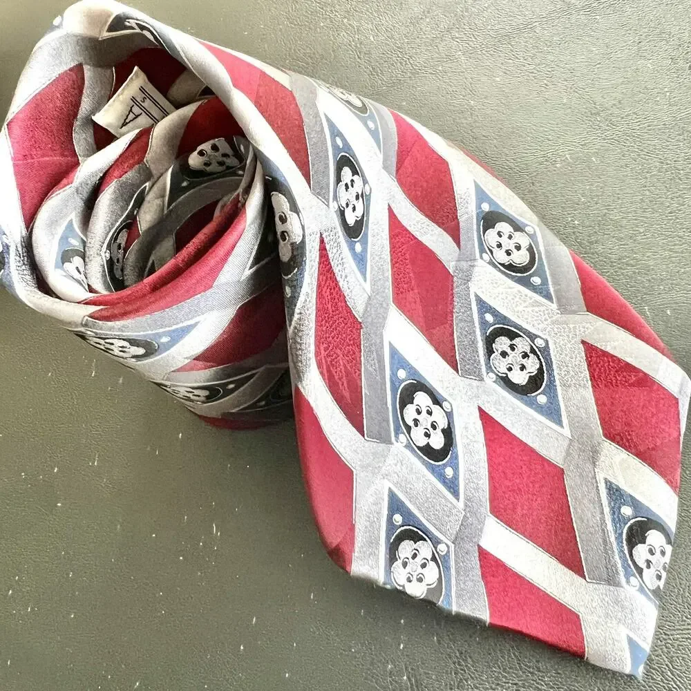 Burma Bibas Mens Silk Tie Red Blue Silver Geometric Diamond Vintage Necktie
